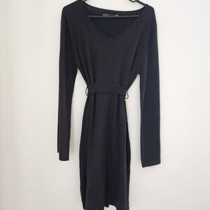 Prana Black Long Sleeve V-Neck Belted Women’s Dress With Bell Sleeves Size L